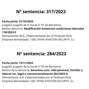 Sentencia del sindicato ros contra la empresa i-sec