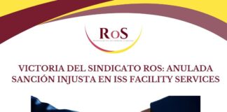 VICTORIA DEL SINDICATO ROS: ANULADA SANCIÓN INJUSTA EN ISS FACILITY SERVICES SANCIÓN INJUSTA