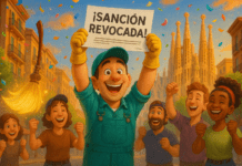 Revocación de sanción laboral injusta en Barcelona con trabajador feliz