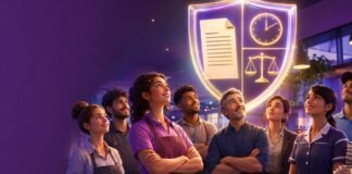 Derechos laborales en España: qué son, su historia y a quién reclamar cuando se incumplen Escena 3D sobre derechos laborales en España para el Sindicato RoS